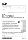 AQA GCSE COMPUTER SCIENCE Paper 1 Computational thinking and programming skills - C&num; 8525&sol;1&Acy; JUNE 2025