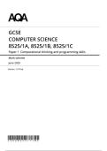 AQA GCSE COMPUTER SCIENCE 8525&sol;1A&comma; 8525&sol;1B&comma; 8525&sol;1C Paper 1 Computational thinking and programming skills Mark scheme June 2025