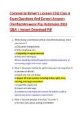 Commercial Driver&rsquo;s License &lpar;CDL&rpar; Class A  Exam Questions And Correct Answers  &lpar;Verified Answers&rpar; Plus Rationales 2026  Q&A &vert; Instant Download Pdf 
