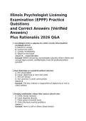 Illinois Psychologist Licensing Examination &lpar;EPPP&rpar; 2026 Practice Questions & Verified Answers With Rationales
