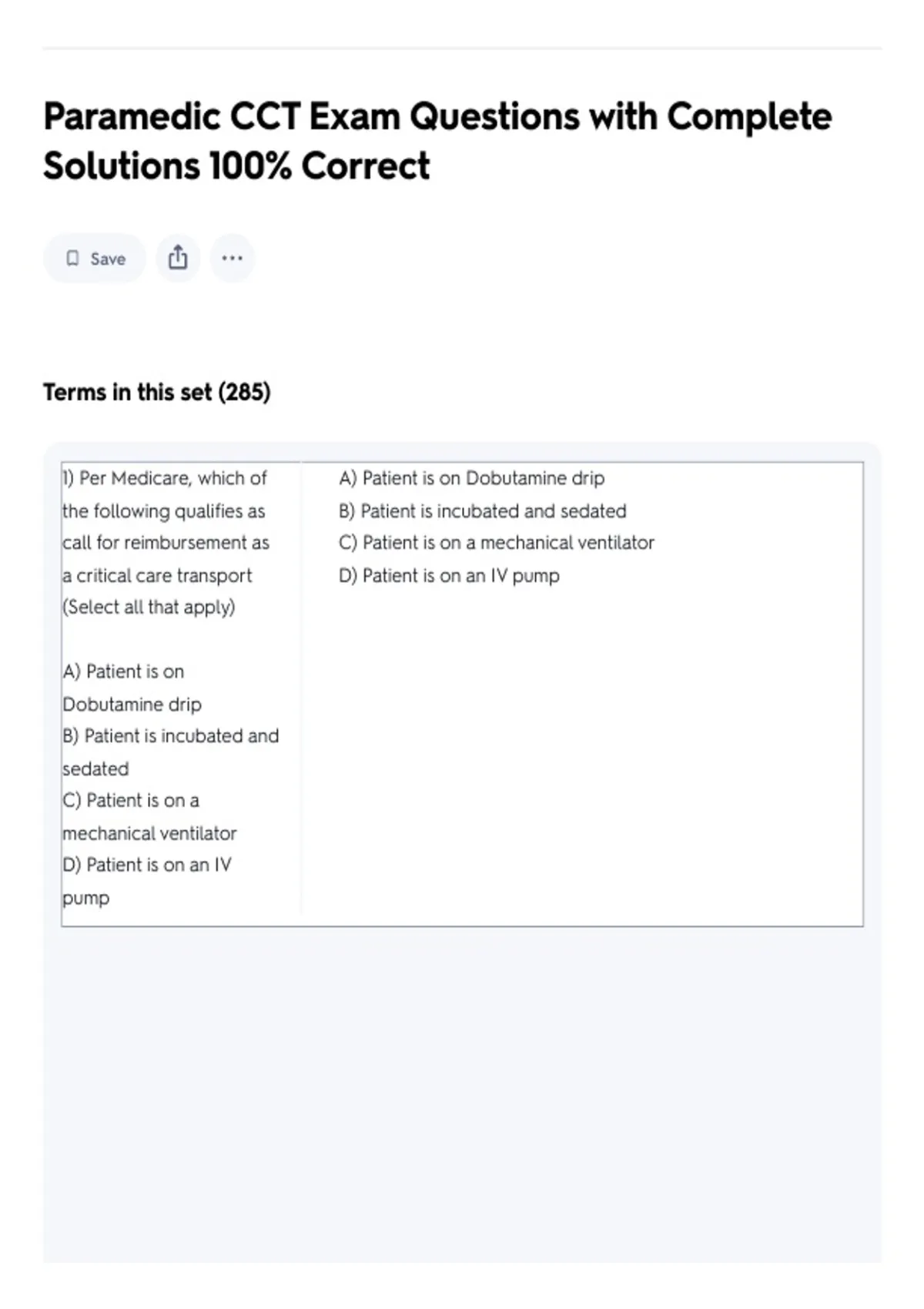 Paramedic CCT Exam Questions with Complete Solutions 100% Correct ...