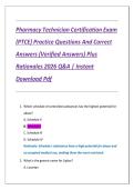 Pharmacy Technician Certification Exam  &lpar;PTCE&rpar; Practice Questions And Correct  Answers &lpar;Verified Answers&rpar; Plus  Rationales 2026 Q&A &vert; Instant  Download Pdf 