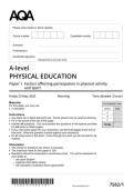 AQA A-level PHYSICAL EDUCATION Paper 1 Factors affecting participation in physical activity and sport 2025