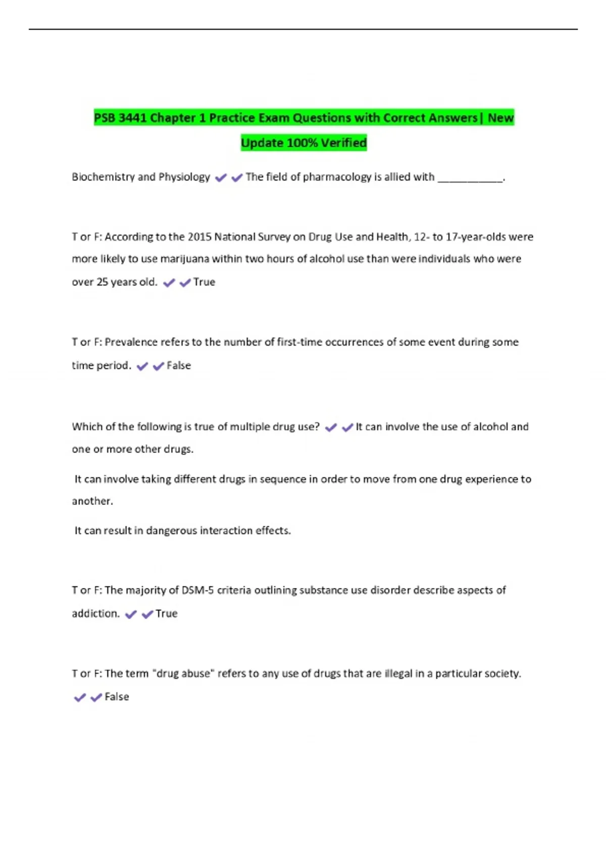 PSB 3441 Chapter 1 Practice Exam Questions with Correct Answers| New ...