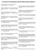 Corrosion Test Questions with Verified Answers Rated A