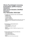 Illinois Psychologist Licensing Examination &lpar;EPPP&rpar; 2026 Practice Questions & Verified Answers With Rationales