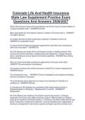 Colorado Life And Health Insurance State Law Supplement Practice Exam Questions And Answers 2026&sol;2027