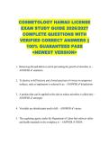 COSMETOLOGY HAWAII LICENSE  EXAM STUDY GUIDE 2026&sol;2027  COMPLETE QUESTIONS WITH  VERIFIED CORRECT ANSWERS &vert;&vert;  100&percnt; GUARANTEED PASS  <NEWEST VERSION> 