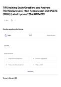 TIPS training  Exam Questions and Answers &lpar;Verified Answers&rpar; Most Recent exam COMPLETE &lpar;2026&rpar; &lpar;Latest Update 2026&rpar; UPDATE&excl;&excl;  