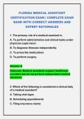FLORIDA MEDICAL ASSISTANT CERTIFICATION EXAM &vert; COMPLETE EXAM BANK WITH CORRECT ANSWERS AND EXPERT RATIONALES