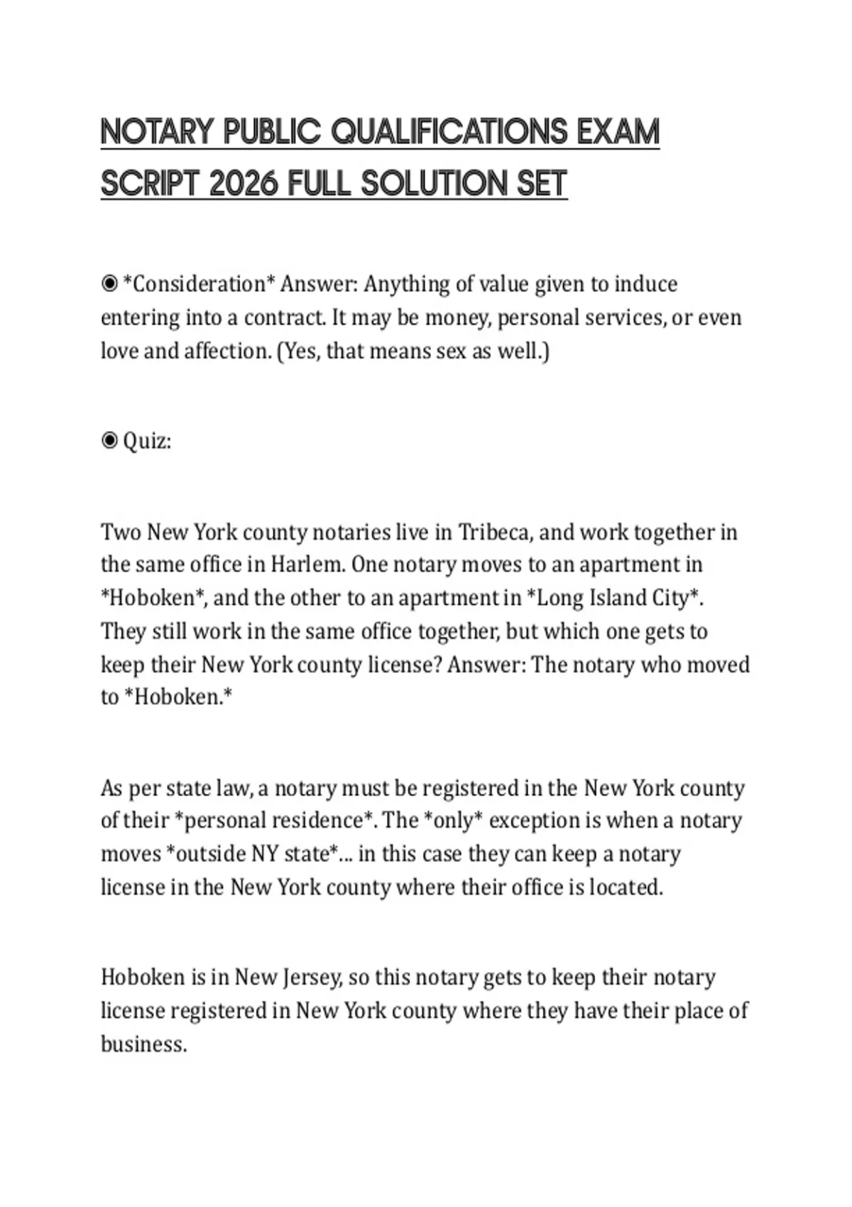 NOTARY PUBLIC QUALIFICATIONS EXAM SCRIPT 2026 FULL SOLUTION SET ...