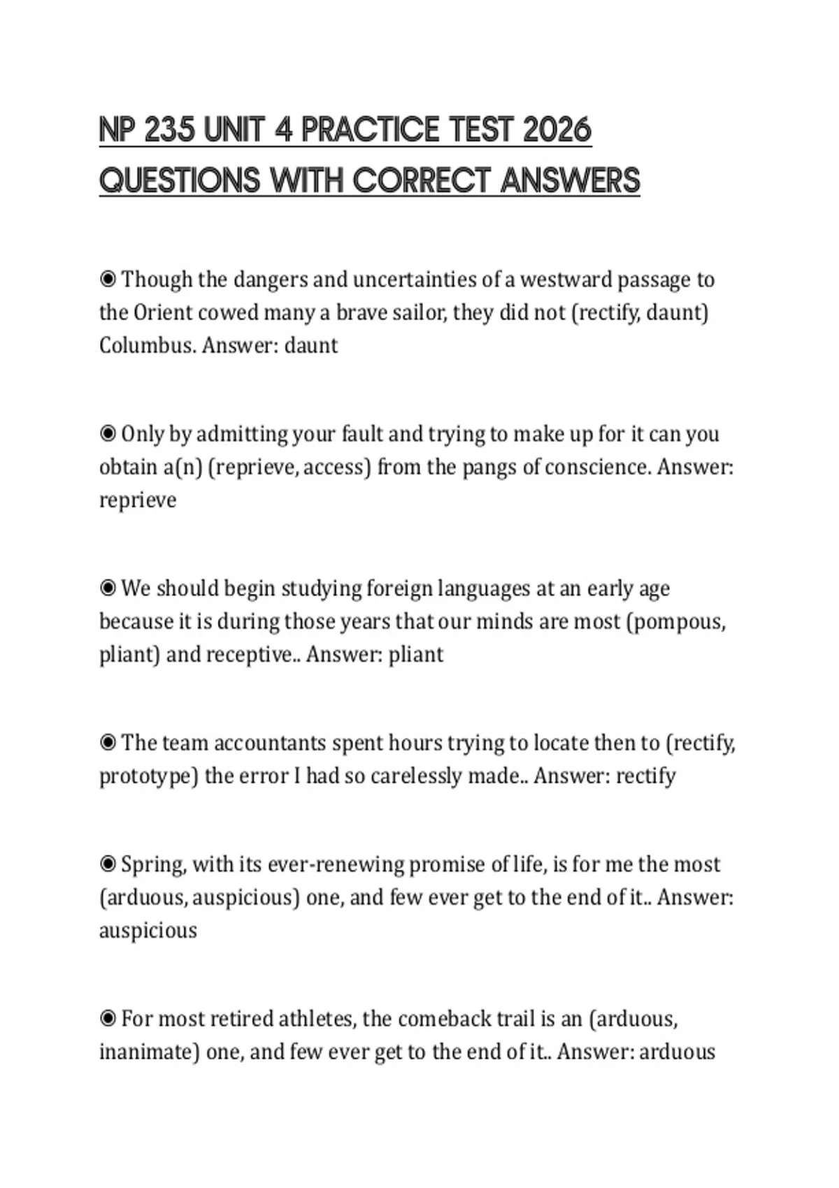 NP 235 UNIT 4 PRACTICE TEST 2026 QUESTIONS WITH CORRECT ANSWERS - NP ...