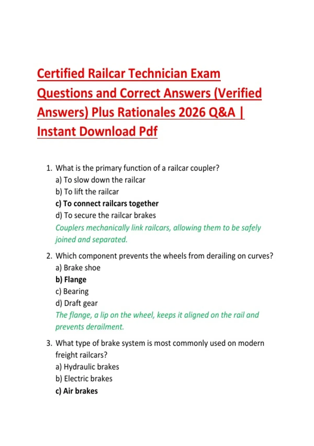 Certified Railcar Technician Exam Questions and Correct Answers ...
