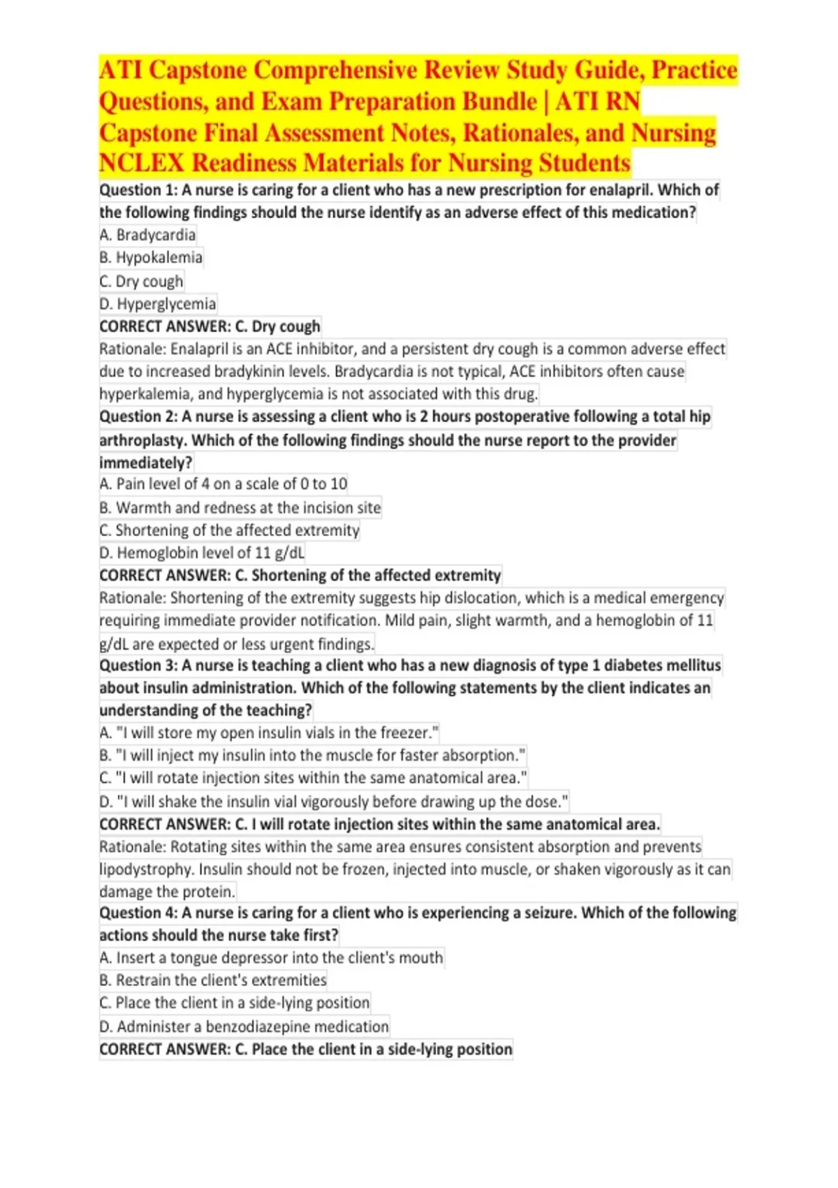 ATI Capstone Comprehensive Review Study Guide, Practice Questions, and ...