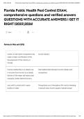 Florida Public Health Pest Control EXAM&comma; comprehensive questions and verified answers QUESTIONS WITH ACCURATE ANSWERS &vert; GET IT RIGHT &vert;20252026&excl;