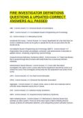 FIRE INVESTIGATOR DEFINITIONS QUESTIONS & UPDATED CORRECT ANSWERS ALL PASSED