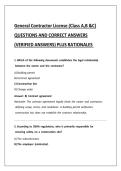 General Contractor License &lpar;Class A&comma;B &C&rpar; QUESTIONS AND CORRECT ANSWERS &lpar;VERIFIED ANSWERS&rpar; PLUS RATIONALES 