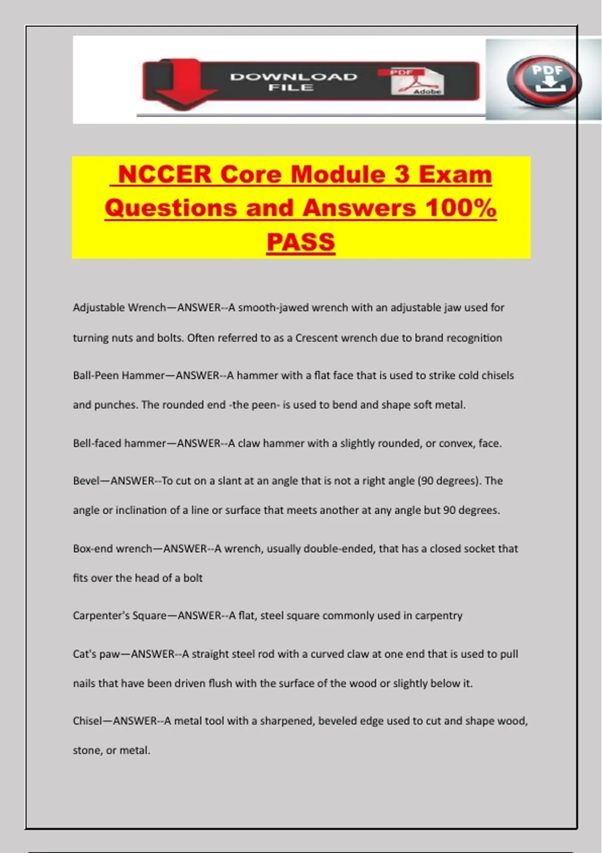 Nccer Module Resource Control NCCER Core Module 3 Exam Questions and Answers 100% PASS - NCCER ...