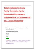 Georgia Manufactured Housing  Installer Examination Practice  Questions And Correct Answers  &lpar;Verified Answers&rpar; Plus Rationales 2026  Q&A &vert; Instant Download Pdf