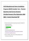 HUD Manufactured Home Installation  Program &lpar;MHIP&rpar; Installer Test &ndash; Practice  Questions And Correct Answers  &lpar;Verified Answers&rpar; Plus Rationales 2026  Q&A &vert; Instant Download Pdf 