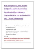HUD Manufactured Home Installer  Certification Examination Practice  Questions And Correct Answers  &lpar;Verified Answers&rpar; Plus Rationales 2026  Q&A &vert; Instant Download Pdf