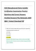 Compilation Bundle for HUD Manufactured Home Installer Certification Examinations Practice Questions And Correct Answers &lpar;Verified Answers&rpar; Plus Rationales 2026 Q&A &vert; Instant Download Pdf