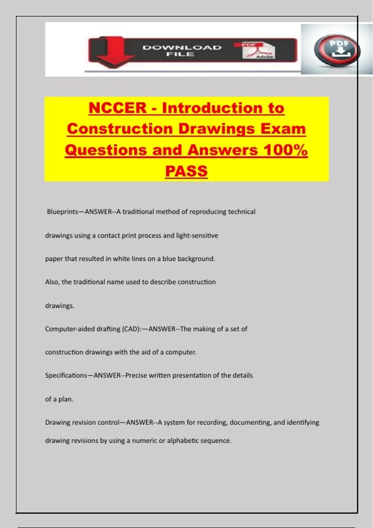 NCCER - Introduction to Construction Drawings Exam Questions and ...