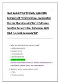 Iowa Commercial Pesticide Applicator  Category 7B Termite Control Examination  Practice Questions And Correct Answers  &lpar;Verified Answers&rpar; Plus Rationales 2026  Q&A &vert; Instant Download Pdf 