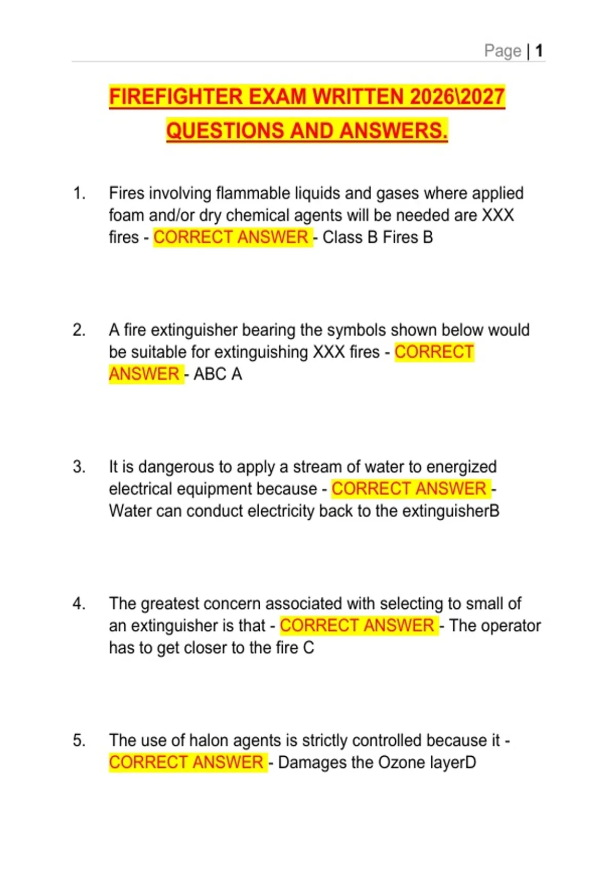 FIREFIGHTER EXAM WRITTEN QUESTIONS AND ANSWERS. - Firefighter - Stuvia US