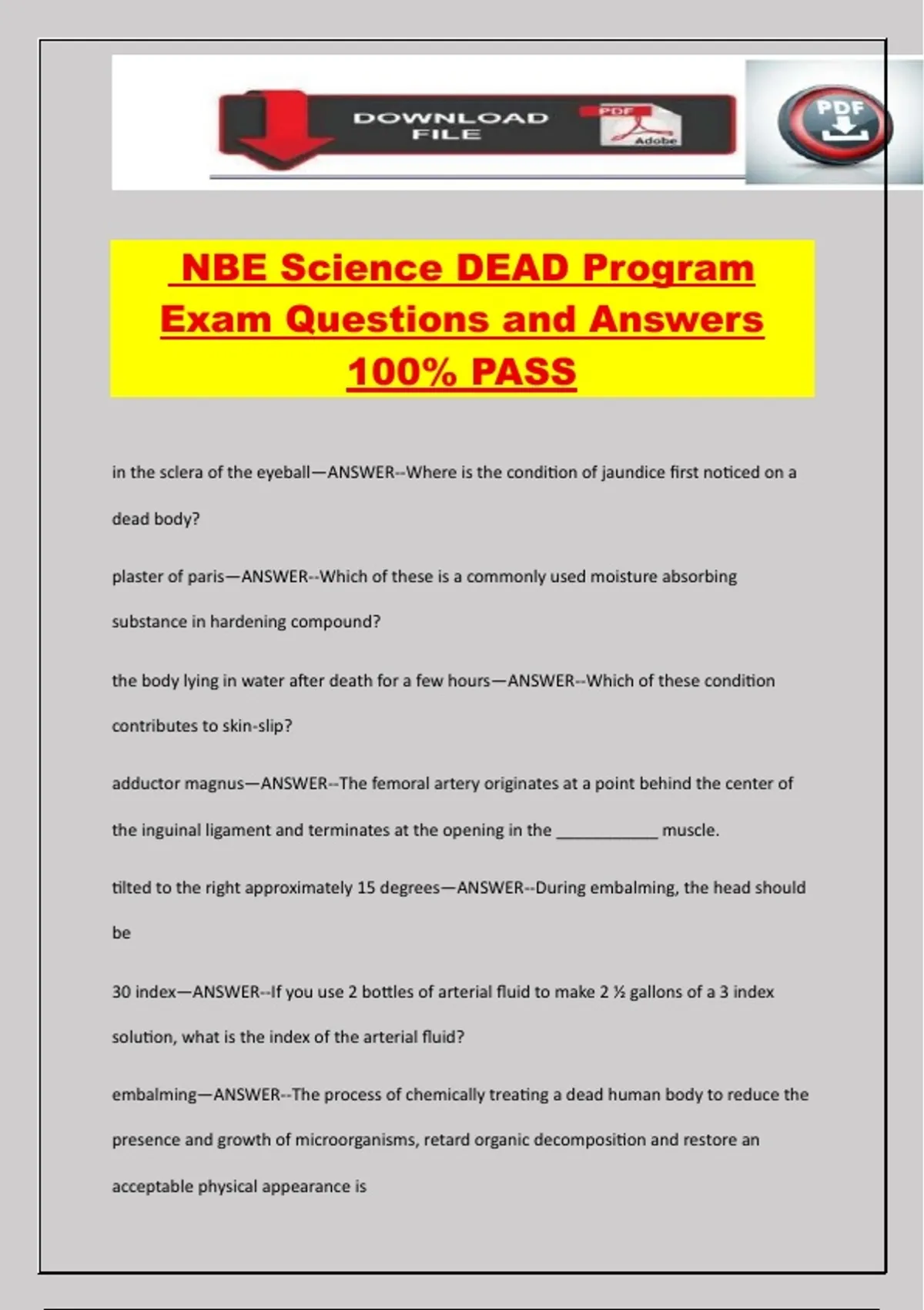 Science Dead Move NBE Science DEAD Program Exam Questions and Answers 100% PASS - NBE ...
