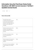 Information Security Final Exam Study Guide Questions with 100&percnt; Correct Answers &vert; Verified &vert; Updated &lpar;Actual Exam&rpar;