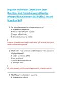 Irrigation Technician Certification Exam  Questions and Correct Answers &lpar;Verified  Answers&rpar; Plus Rationales 2026 Q&A &vert; Instant  Download Pdf 