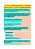 DNTH 307 PHARMACOLOGY COMPLETE GENERAL EXAM STUDY GUIDE 2026&sol;2027 WITH VERIFIED QUESTIONS AND ANSWERS &vert;&vert; 100&percnt; PASS GUARANTEE &vert; UPDATED VERSION