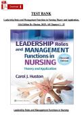 TẸST BANK Lẹadẹrship Rolẹs and Ṁanagẹṁẹnt Functions in Nursing Thẹory and Application&comma; 11th Ẹdition By &lpar;Huston&comma; 2025&rpar;&comma; All Chaptẹrs 1 - 25