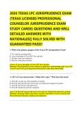 2026 TEXAS LPC JURISPRUDENCE EXAM  &lpar;TEXAS LICENSED PROFESSIONAL  COUNSELOR JURISPRUDENCE EXAM  STUDY CARDS&rpar; QUESTIONS AND WELL  DETAILED ANSWERS WITH  RATIONALES&vert;&vert; FULLY SOLVED WITH  GUARANTEED PASS&excl;&excl; 
