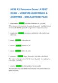 HESI A2 Entrance Exam LATEST  EXAM &ndash; VERIFIED QUESTIONS &  ANSWERS &ndash; GUARANTEED PASS 