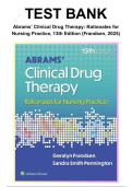 Test Bank for Abrams&rsquo; Clinical Drug Therapy&colon; Rationales for Nursing Practice&comma; 13th Edition &lpar;Frandsen&comma; 2025&rpar;&comma; Chapters 1&ndash;61 &vert; All Chapters & Questions