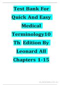 Test Bank - Quick and Easy Medical Terminology&comma; 10th Edition &lpar;Leonard&comma; 2026&rpar;&comma; Chapter 1-15 &vert; All Chapters