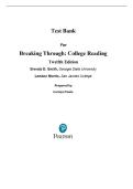 Test Bank for Breaking Through College Reading 12th Edition by Brenda Smith