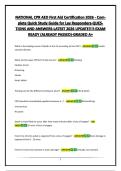 NATIONAL CPR AED First Aid Certification 2026 - Complete Quick Study Guide for Lay Responders-QUESTIONS AND ANSWERS-LATEST 2026 UPDATE&excl;&excl;&excl;&excl;-EXAM READY &lpar;ALREADY PASSED&rpar;-GRADED A&plus;