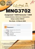 MNG3702 Assignment 1 QUIZ &lpar;COMPLETE ANSWERS&rpar; Semester 1 2026 &lpar;590432&rpar;- DUE 23 March 2026