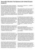 Dissociative Disorders Test Questions with Verified Answers Graded A&plus;