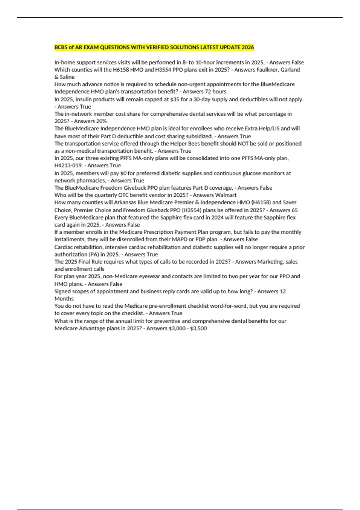 BCBS of AR EXAM QUESTIONS WITH VERIFIED SOLUTIONS LATEST UPDATE 2026 ...