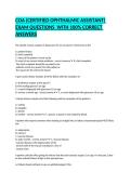 COA &lpar;CERTIFIED OPHTHALMIC ASSISTANT&rpar; EXAM QUESTIONS  WITH 100&percnt; CORRECT ANSWERS