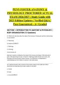 PENN FOSTER ANATOMY & PHYSIOLOGY PROCTORED ACTUAL EXAM 2026&sol;2027 &vert; Study Guide with 2023 Edition Updates &vert; Verified Q&A &vert; Pass Guaranteed - A&plus; Graded