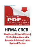 HFMA CRCR Healthcare Financial Exam Ver&period;&period;&period;e Solutions Latest Updated Version