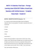 MATH 110 Statistics Final Exam &ndash; Portage Learning Latest 2026&sol;2027 Edition&colon; Actual Exam Questions with Verified Answers &ndash; Complete Study Guide &ndash; Graded A&plus;