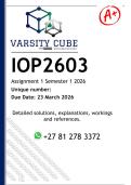 IOP2603 Assignment 1 &lpar;DETAILED ANSWERS&rpar; Semester 1 2026 - DISTINCTION GUARANTEED
