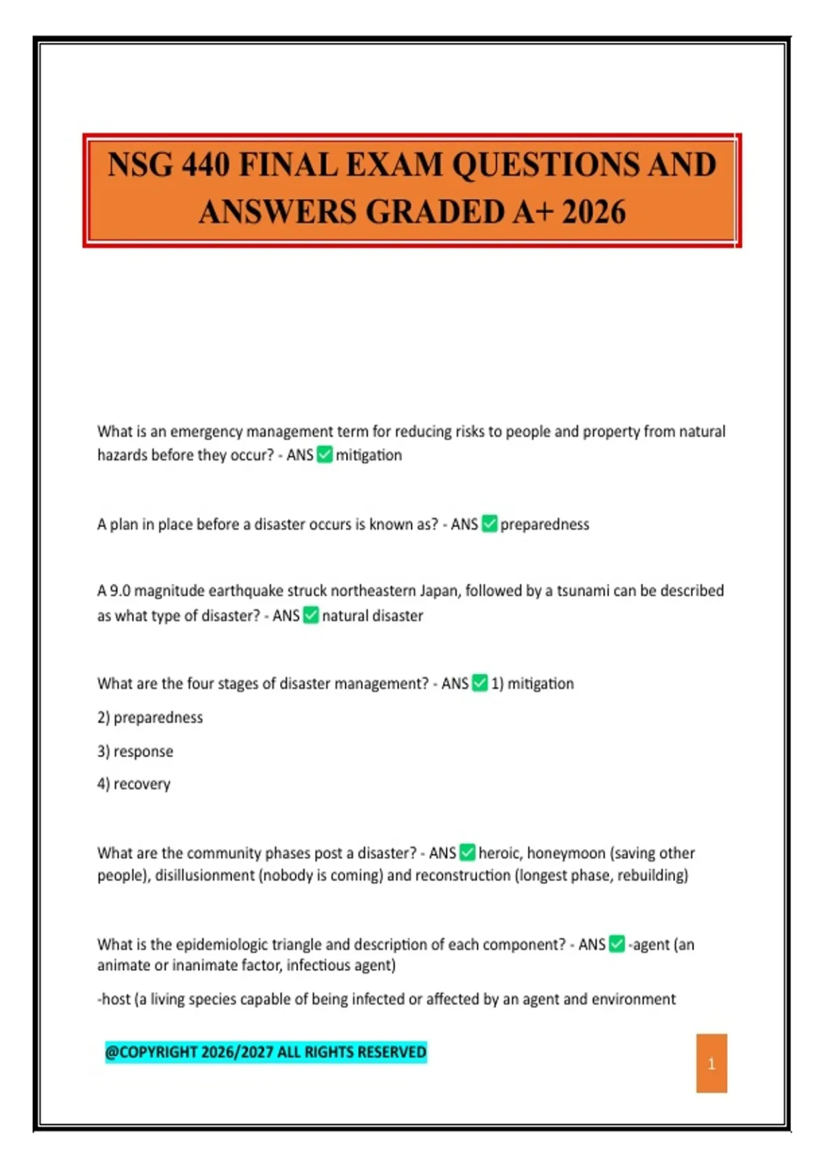 NSG 440 FINAL EXAM QUESTIONS AND ANSWERS GRADED A+ 2026 - NSG 440 ...