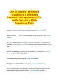 Unit 2 Nursing Unlimited Possibilities & Unlimited Potential questions and answer 100&percnt; Guaranteed Pass